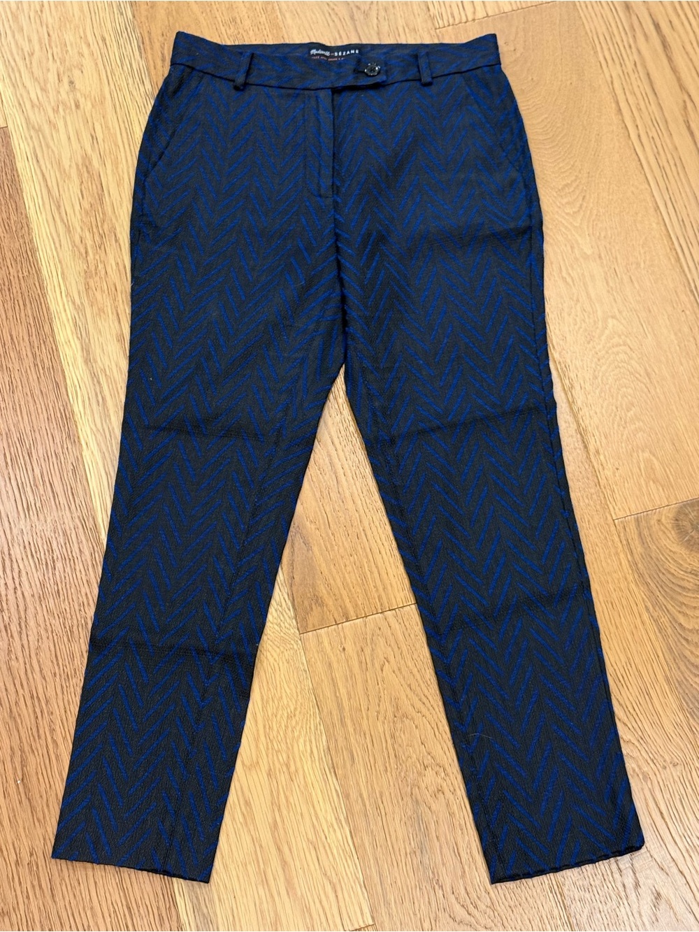 Madewell x Sézane Chevron Jacquard Slim Ankle Pants Blue Black Size 0